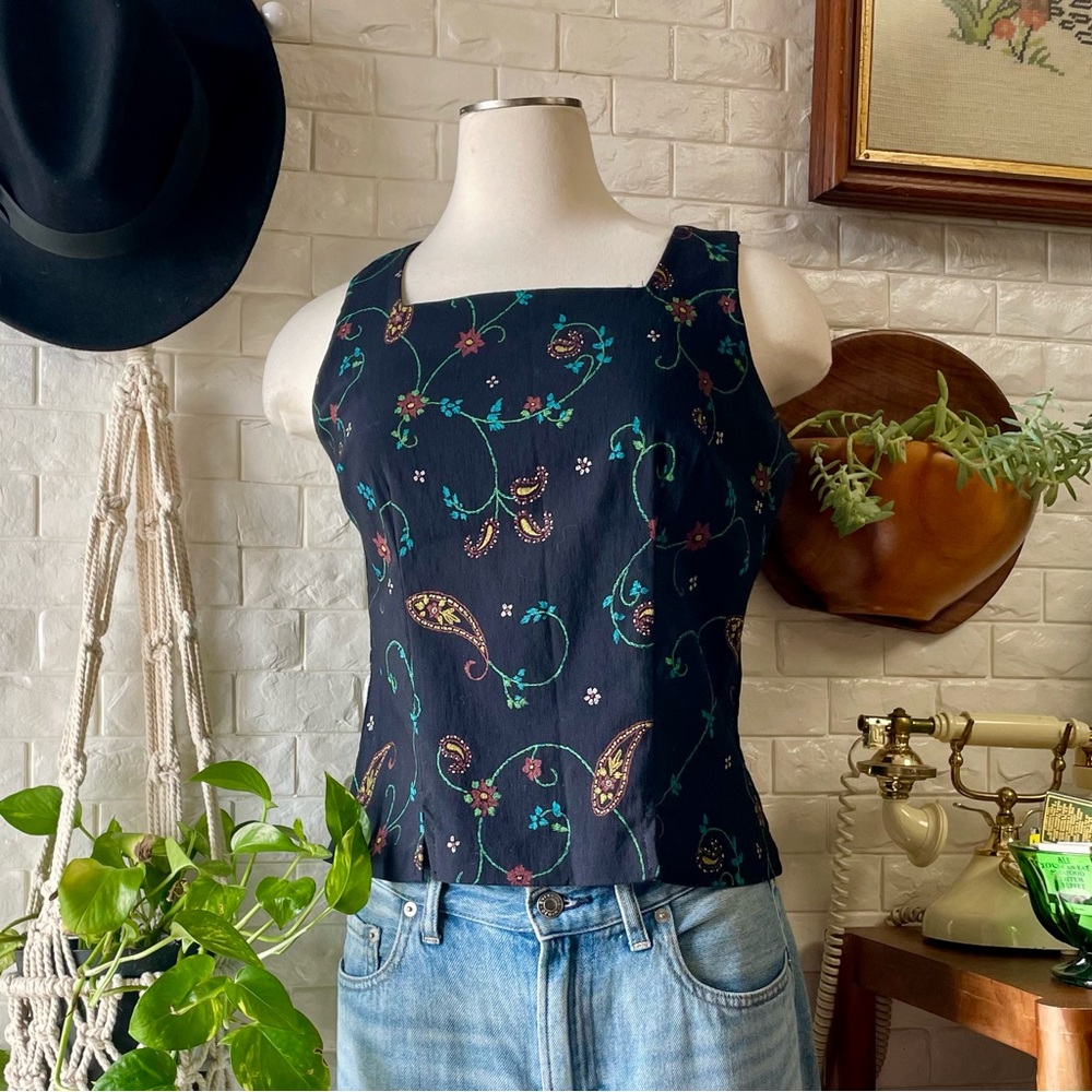 Vintage 1990s Giorgio Fiorlini Collection Floral Paisley Print Tank Top